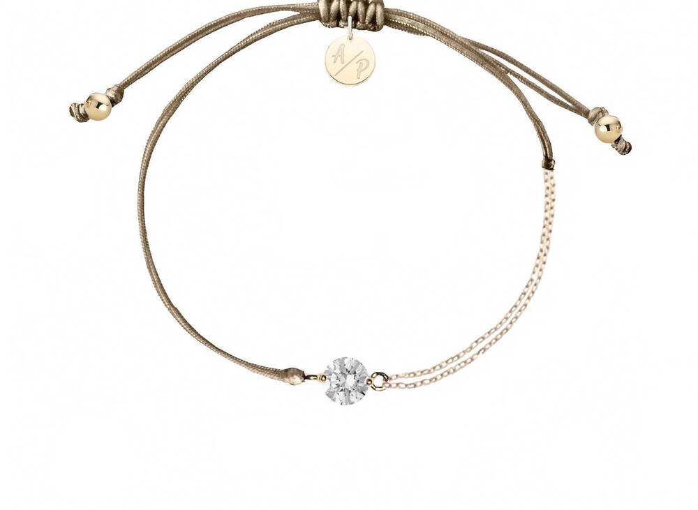 NEW ADRIANA PAPPAS women's cz solitaire bracelet on colored cord in cappuccino